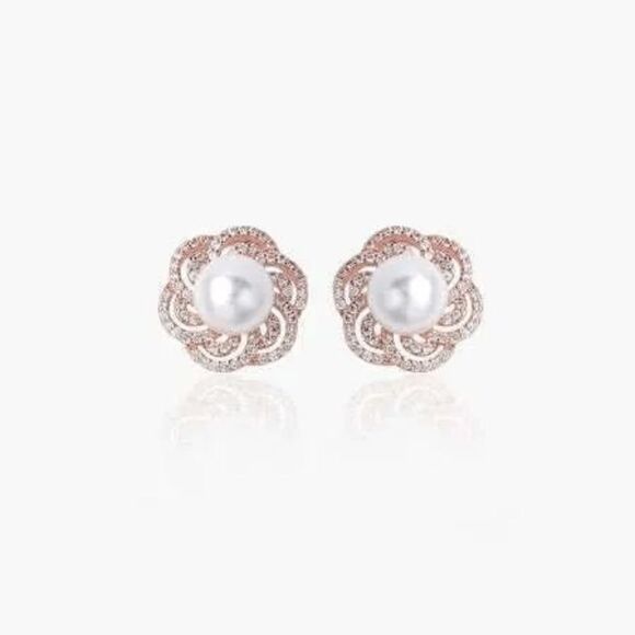Rose Gold Swirl Pearl Earrings